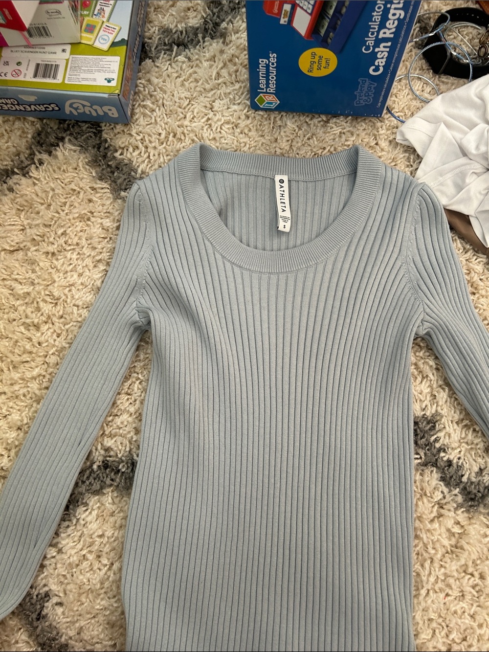 Athleta Ribbed Scoop Neck Long Sleeve Top - Light Grayish Blue